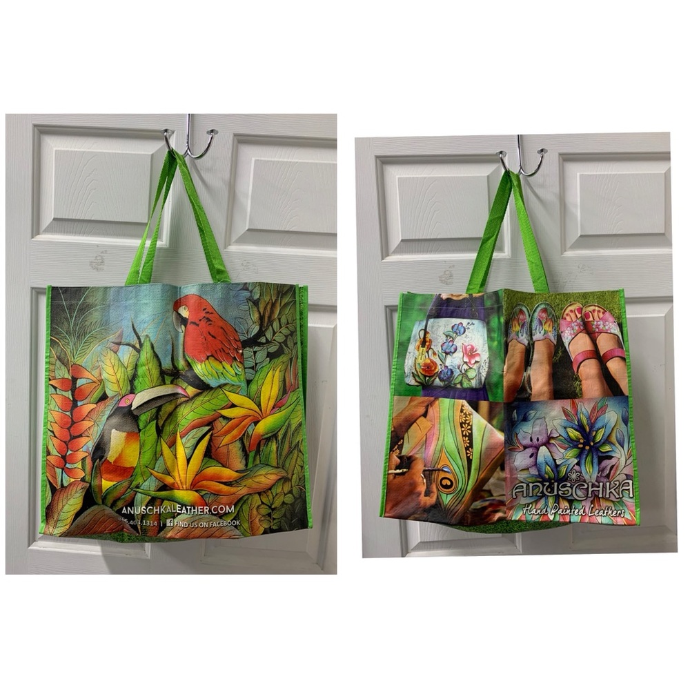 Anuschka tyvek large Tote with Floral, Shoe and parrot Designs